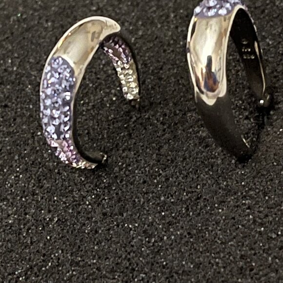 Purple to White Ombre Crystals Inside Out Hoop Earrings Sterling Silver 925 AU - Picture 1 of 12
